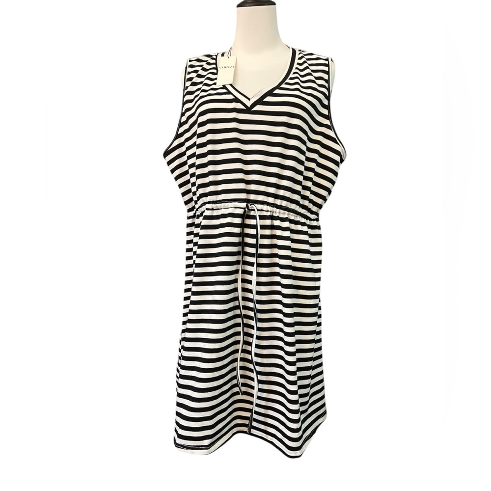 Curvy Couture Black and White Stripped Dress 2X stretch, sleeveless,
